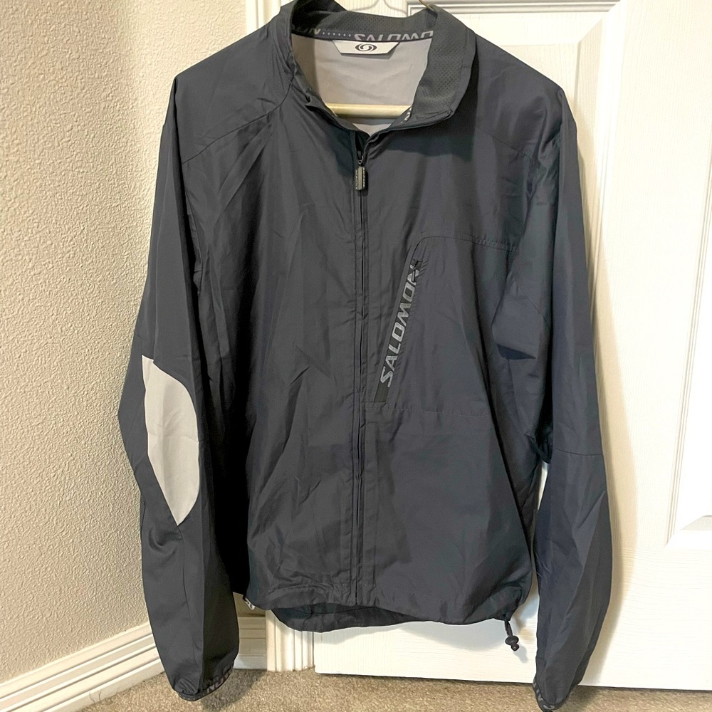 Salomon running jacket, dark grey/light gray, men’s medium
